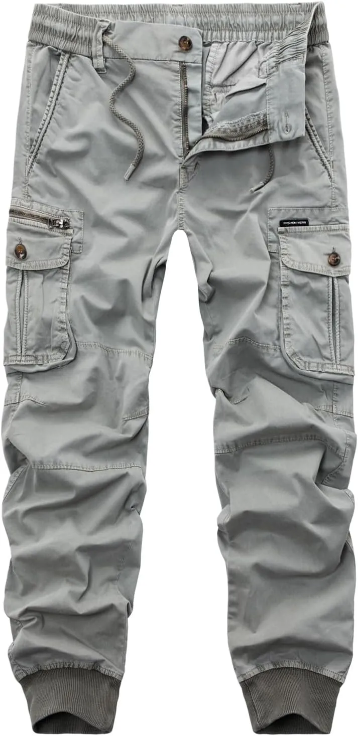 2023 Mens Fashion Cargo Pants Casual Cotton Tapered Trousers Stretch Twill Drawstring Athletic Joggers Sweatpant with Pocket