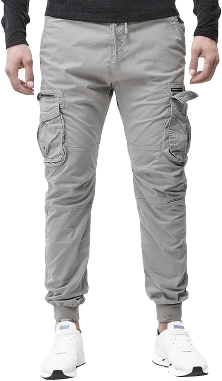 2023 Mens Fashion Cargo Pants Casual Cotton Tapered Trousers Stretch Twill Drawstring Athletic Joggers Sweatpant with Pocket