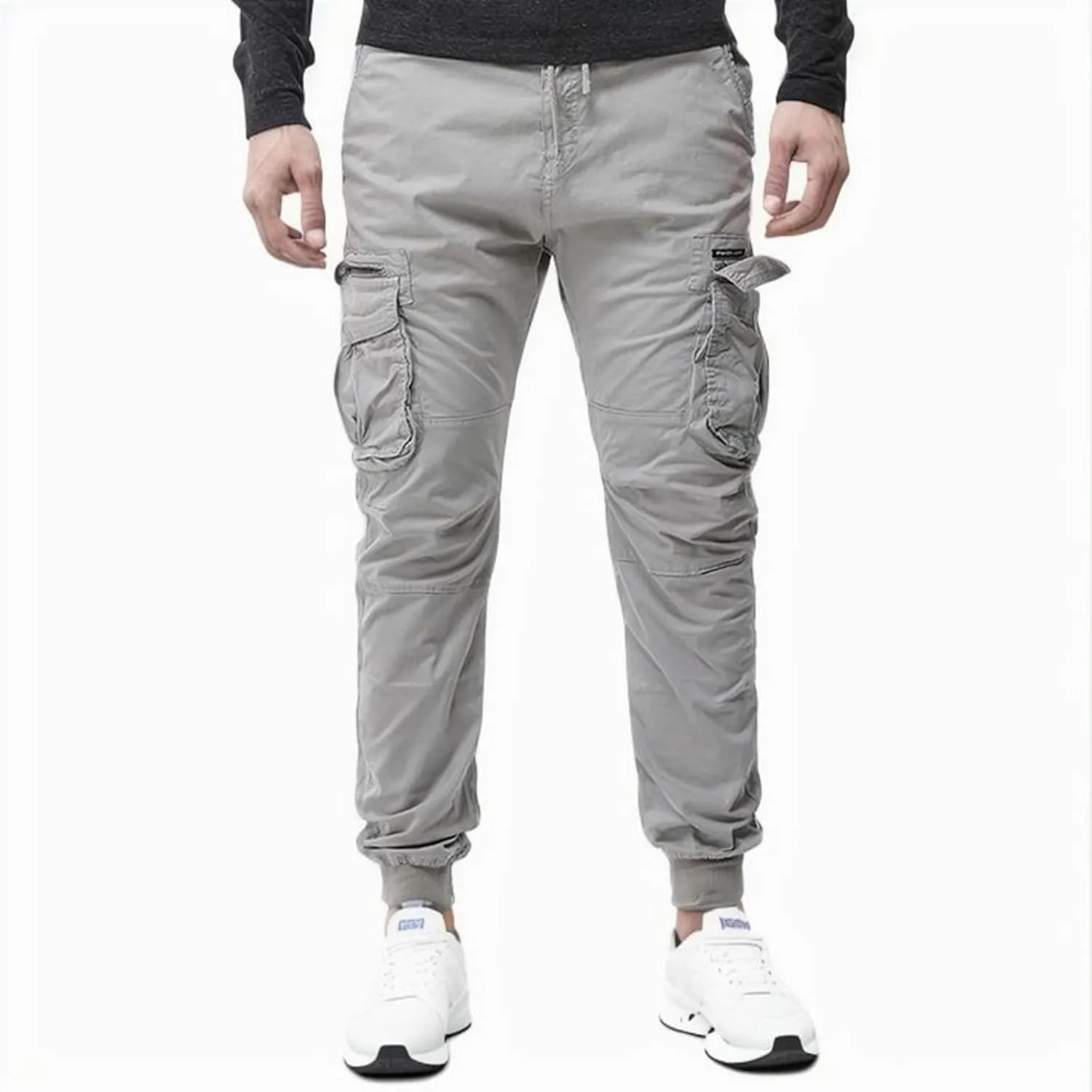 2023 Mens Fashion Cargo Pants Casual Cotton Tapered Trousers Stretch Twill Drawstring Athletic Joggers Sweatpant with Pocket