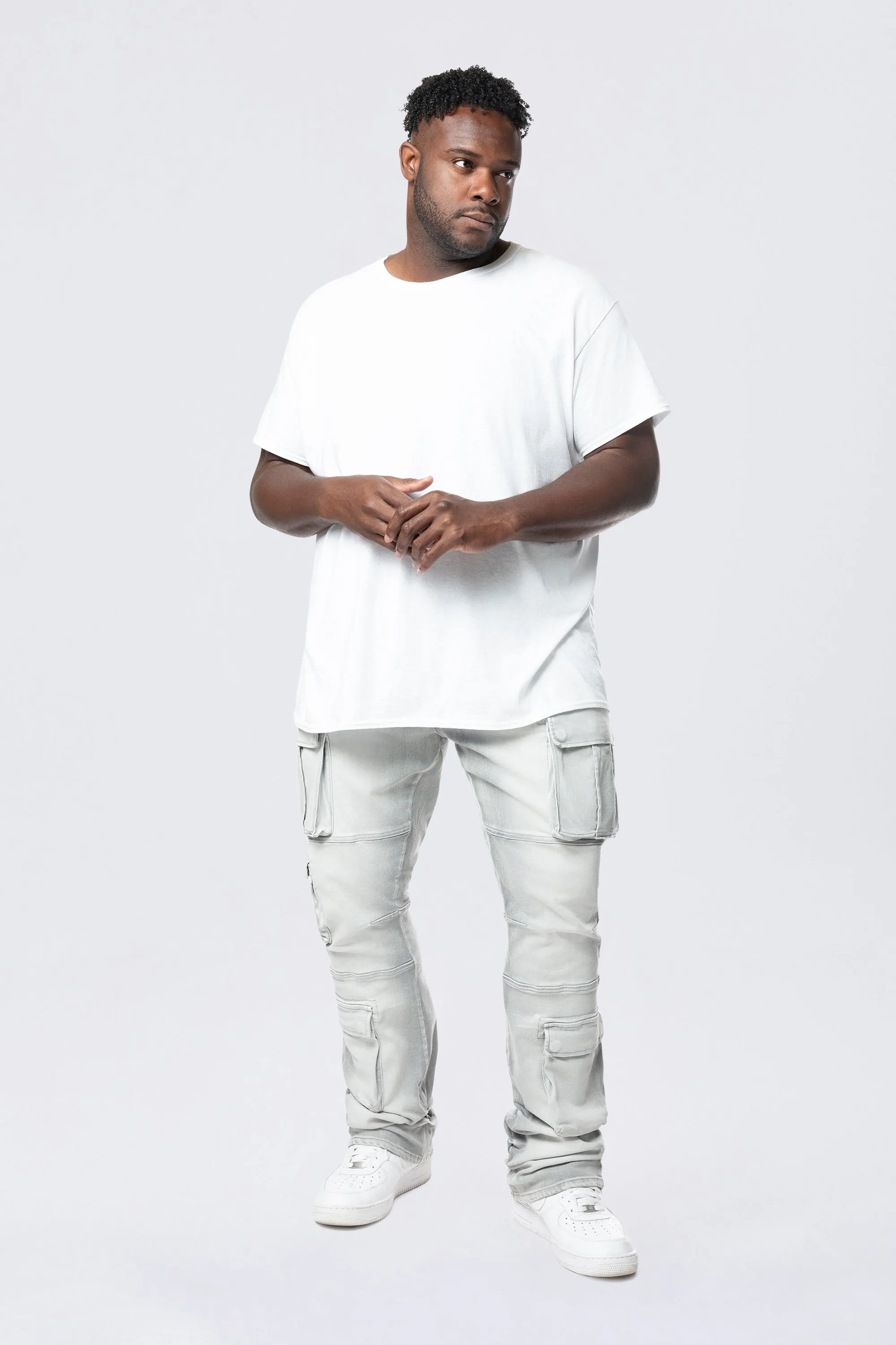 Big and Tall - Stacked Utility Multi Pocket Cargo Jeans - Breezy Grey