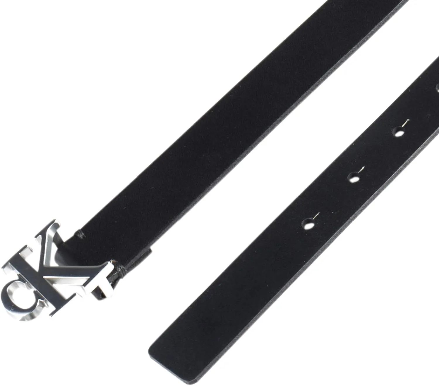 Calvin Klein Women's CK Jeans Monogram Plaque Buckle Casual Leather Skinny Belt for Jeans, Trousers and Dresses