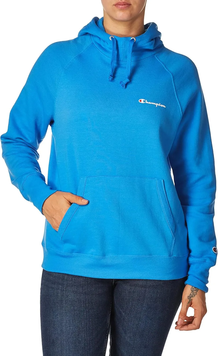 Champion Women's Powerblend Fleece Hoodie, Left Chest Script