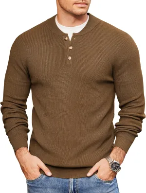 COOFANDY Men Henley Knit Sweater Dress Long Sleeve Button Pullover Sweater Casual Sweater Lightweight Slim Fit Tops