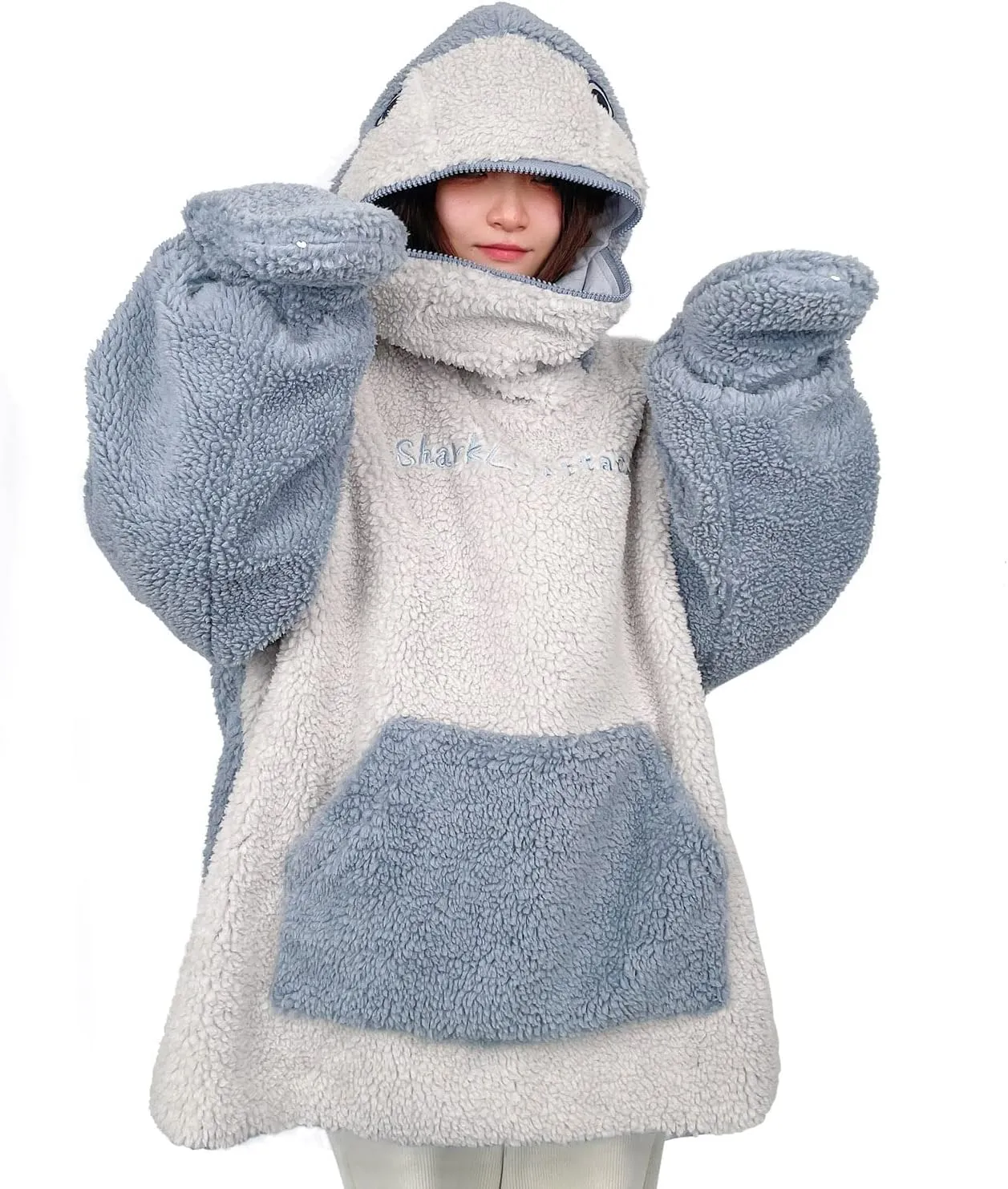 CosTribe Cute Shark Attack Hoodies Oversized Hooded Animal Pullover Casual Sweatshirts with Pocket Shark Lover Gift for women