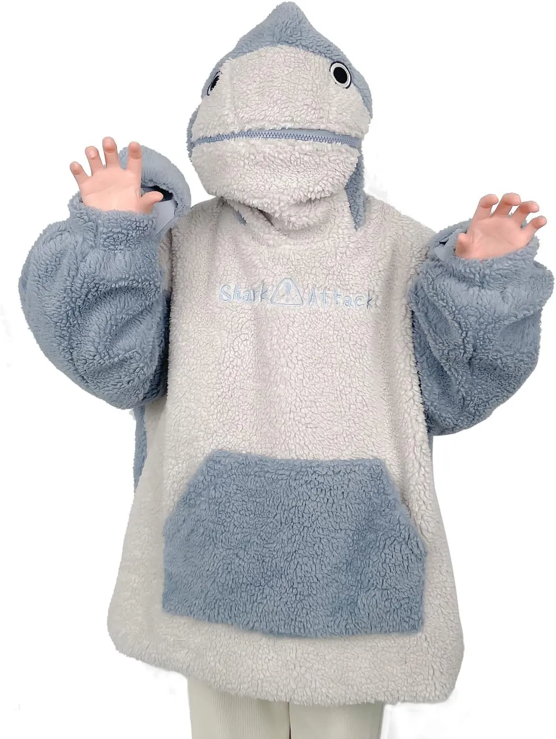 CosTribe Cute Shark Attack Hoodies Oversized Hooded Animal Pullover Casual Sweatshirts with Pocket Shark Lover Gift for women