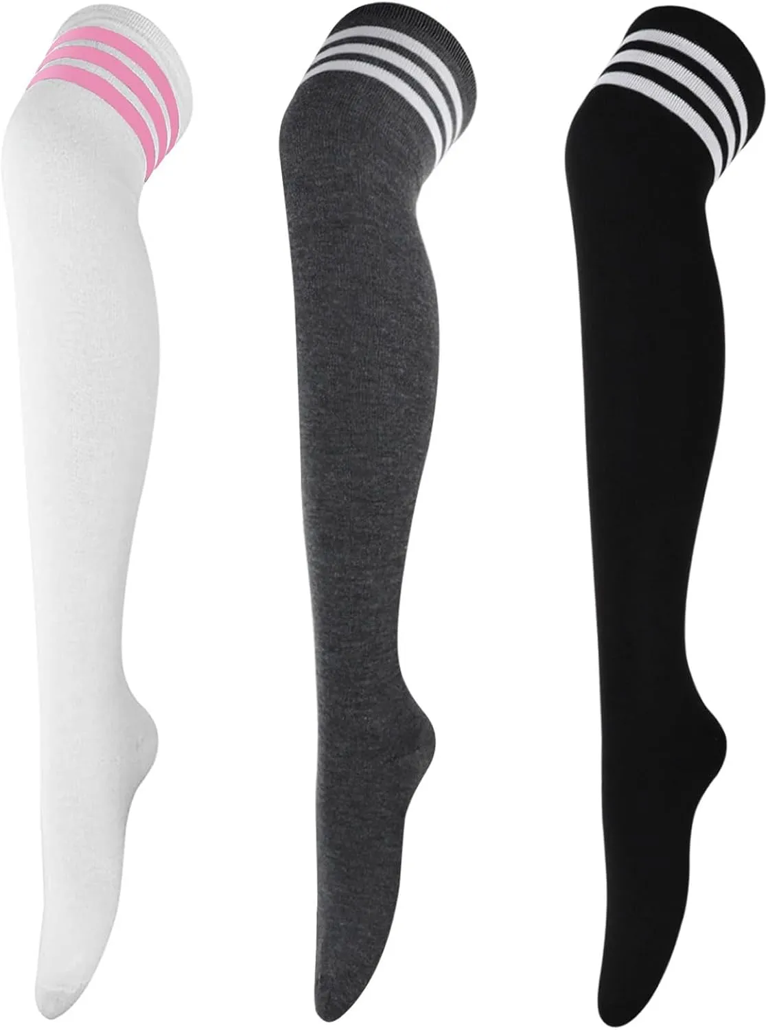 DRESHOW 3 Pairs Thigh High Socks Striped Over Knee Thin Tights Long Stocking Knee High Leg Warmer