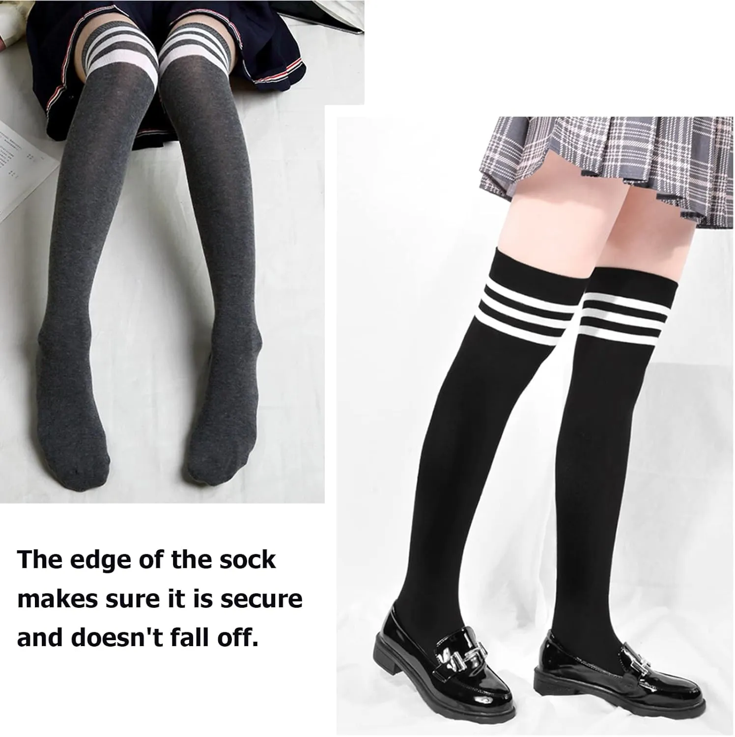 DRESHOW 3 Pairs Thigh High Socks Striped Over Knee Thin Tights Long Stocking Knee High Leg Warmer