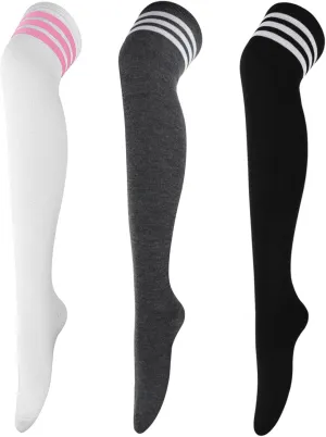 DRESHOW 3 Pairs Thigh High Socks Striped Over Knee Thin Tights Long Stocking Knee High Leg Warmer