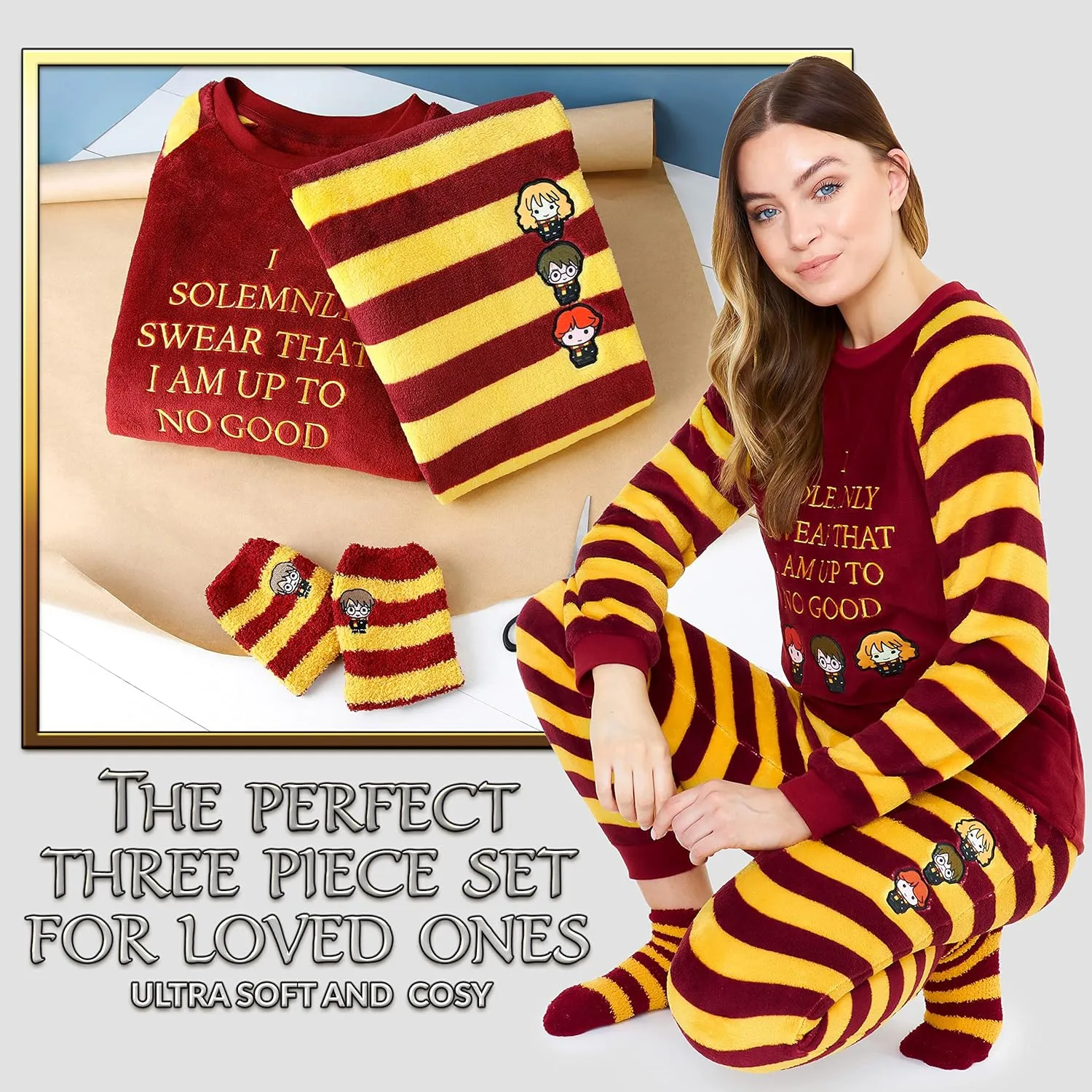 Harry Potter Womens Pyjamas, Fleece Loungewear Fluffy Socks Gift Set