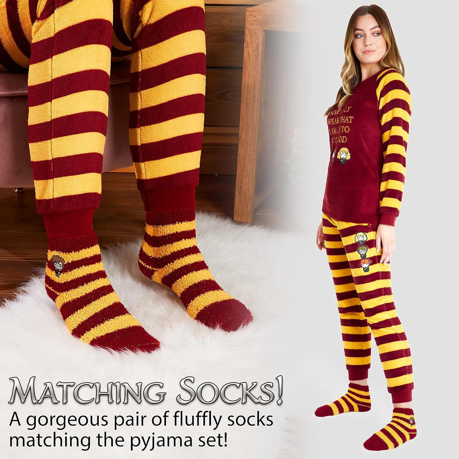 Harry Potter Womens Pyjamas, Fleece Loungewear Fluffy Socks Gift Set