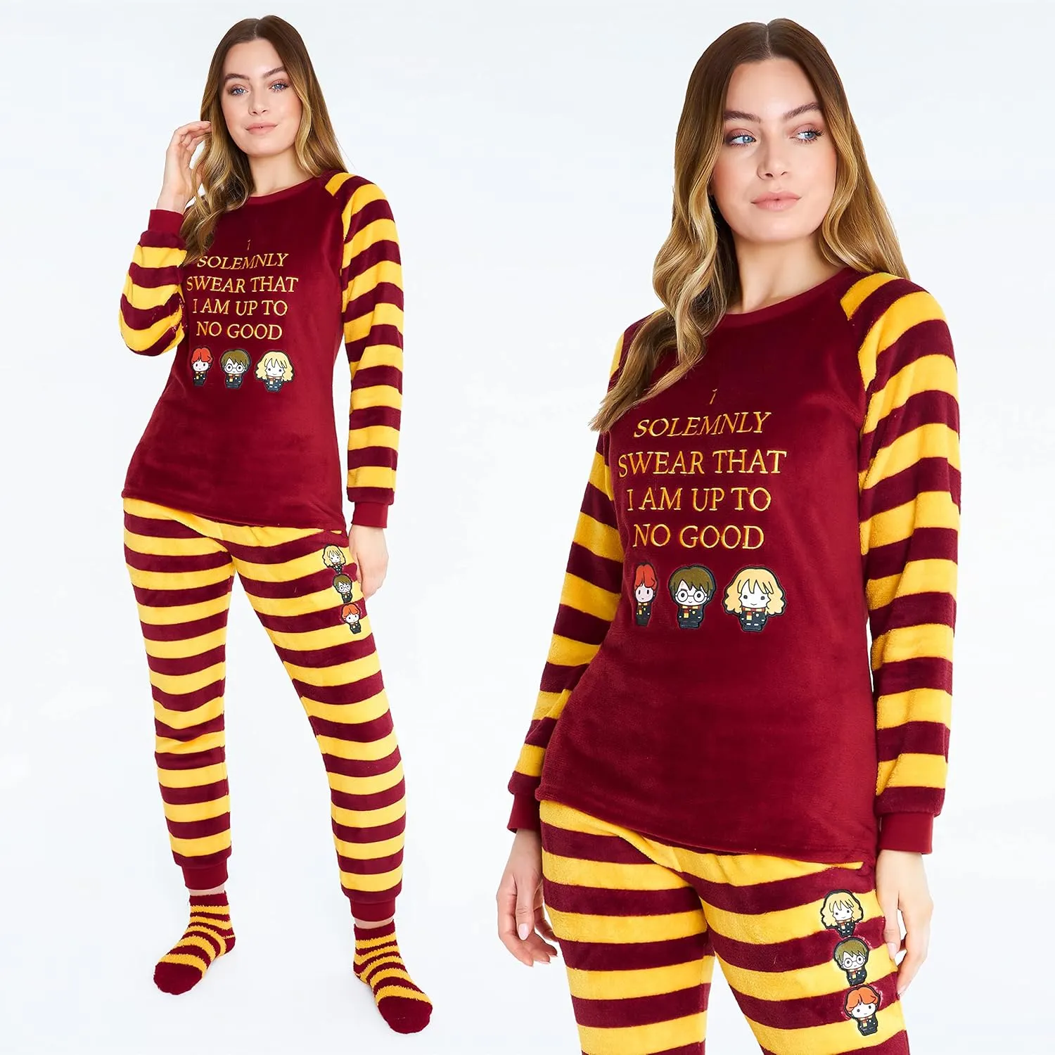 Harry Potter Womens Pyjamas, Fleece Loungewear Fluffy Socks Gift Set