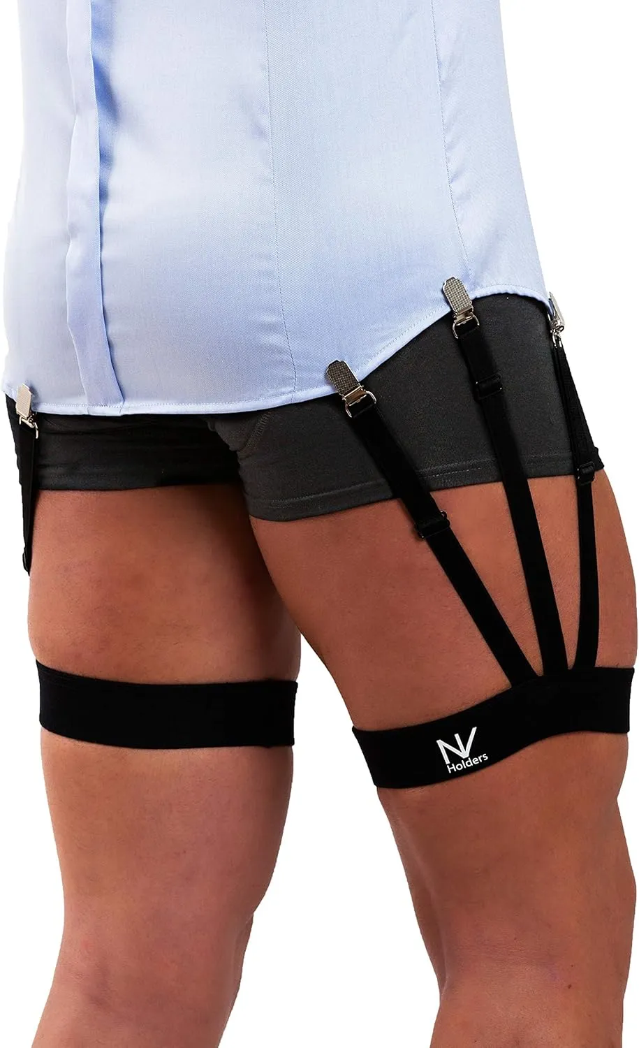 NV Holders Improved 2.0, with improved clasps; premium shirt stays, shirt holders, shirt garters, shirt tuckers for men
