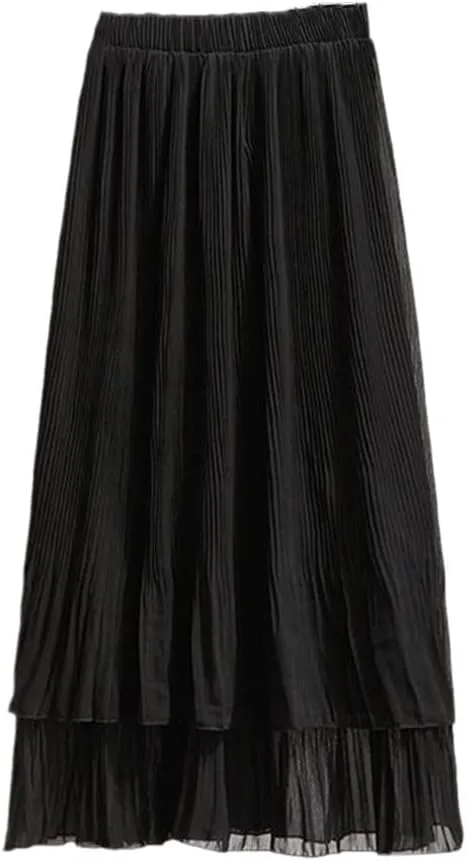 SaoBiiu Elegant Summer Midi Skirt Women High Waist Long Skirt Ladies Spring A Line Pleated Skirts