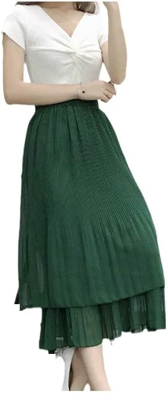 SaoBiiu Elegant Summer Midi Skirt Women High Waist Long Skirt Ladies Spring A Line Pleated Skirts