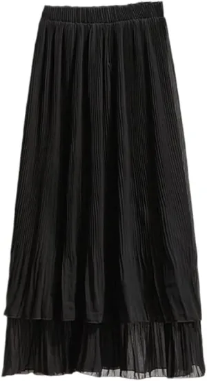 SaoBiiu Elegant Summer Midi Skirt Women High Waist Long Skirt Ladies Spring A Line Pleated Skirts