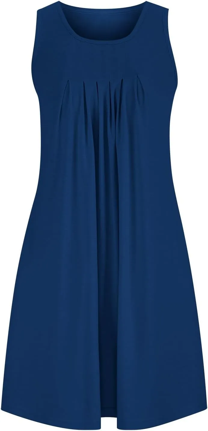 Women's 2024 Summer Casual Loose Beach Sleeveless Midi Sundress with Pockets Swing Solid Ruffle A-Line Dresses
